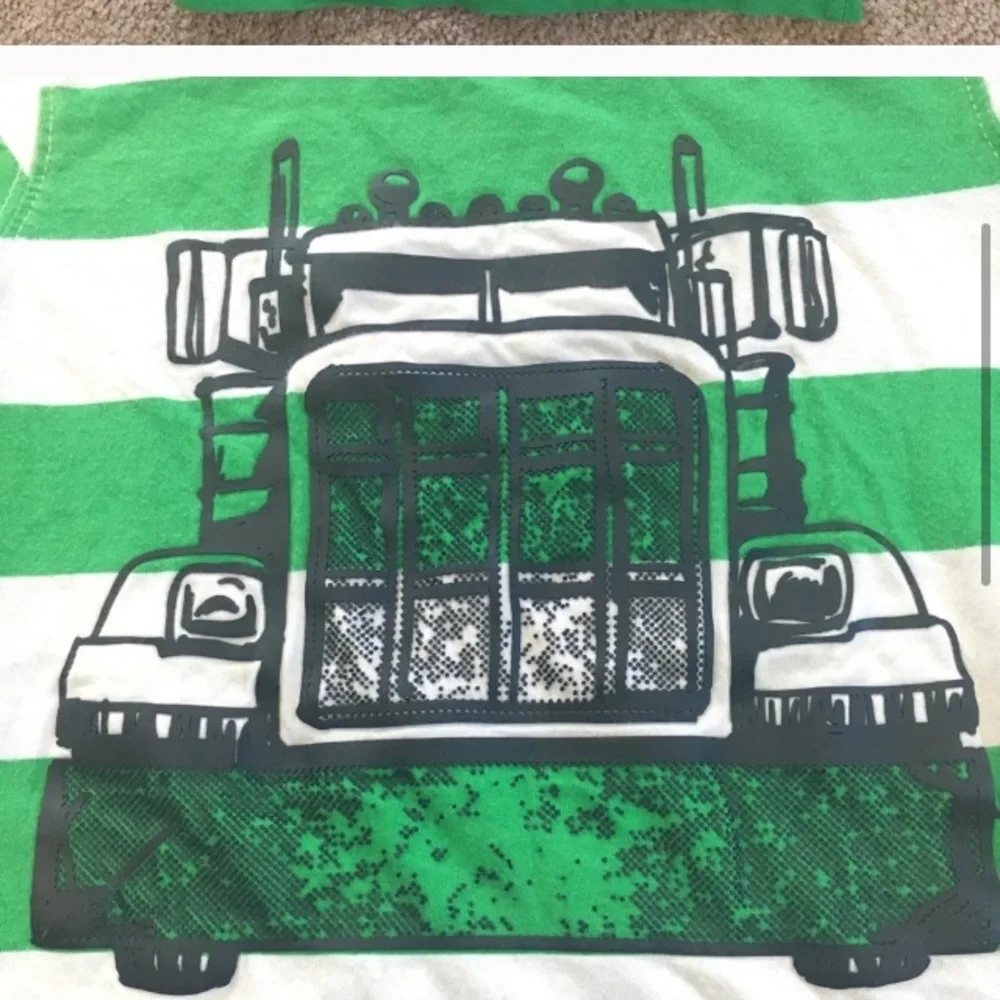 Carter’s Boy’s green white striped short sleeve rubber print Tshirt size 4